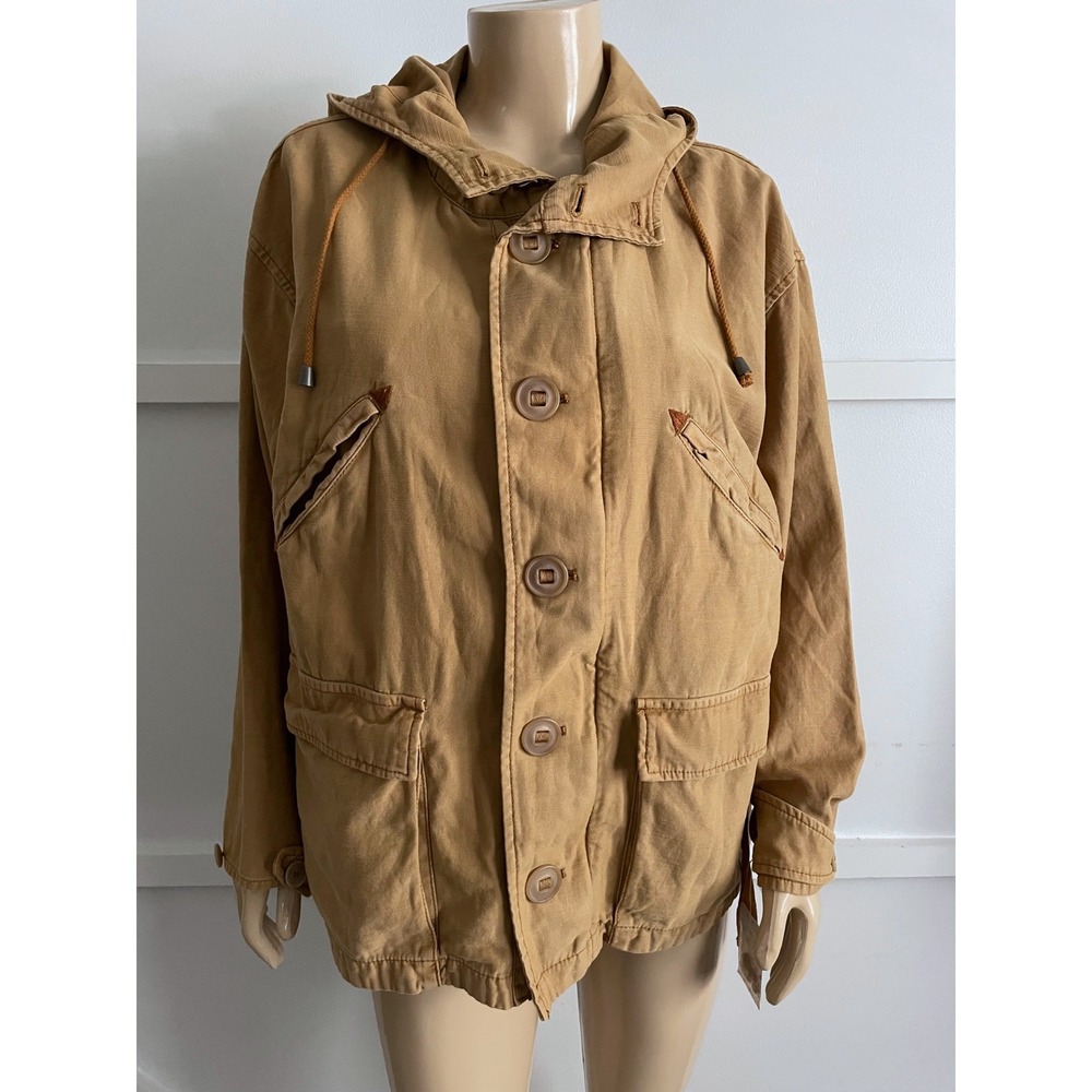 Free People Joshua Tree Hooded Utility Jacket Camel  Button Up Relaxed Fit XS